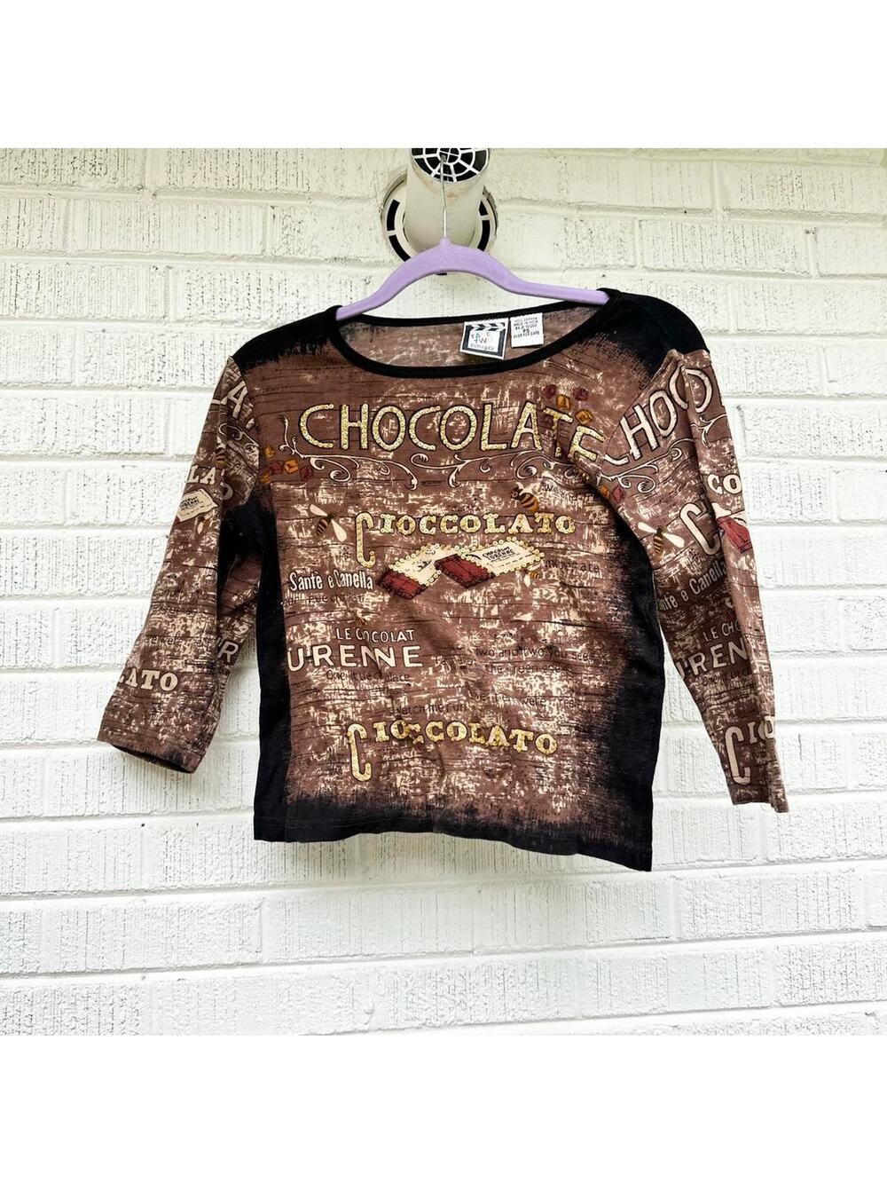 Vintage Y2K Take Two Clothing Chocolate Sequin Graphic Shirt